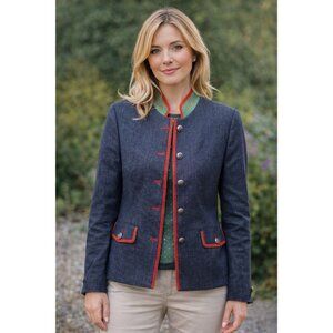Mettez Paris Women’s Trachten Jacket Austrian Alpine Blazer Stand Collar Linen
